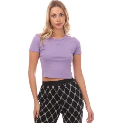 Hugo Stacked Logo Cropped Slim-Fit T-Shirt in Purple