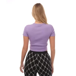 Hugo Stacked Logo Cropped Slim-Fit T-Shirt in Purple