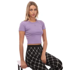 Hugo Stacked Logo Cropped Slim-Fit T-Shirt in Purple