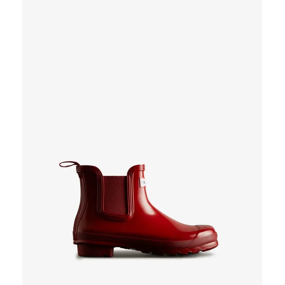 Hunter Chelsea Gloss Block Heel Boots in Red