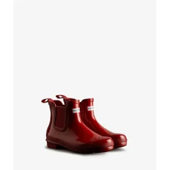 Hunter Chelsea Gloss Block Heel Boots in Red