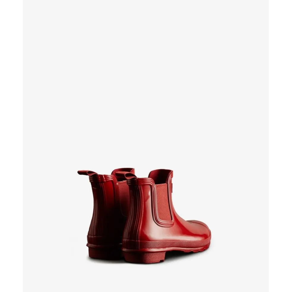 Hunter Chelsea Gloss Block Heel Boots in Red
