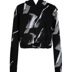 Hype Wave Cropped Hooded Relaxed Sweatshirt in Black