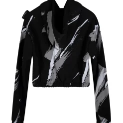 Hype Wave Cropped Hooded Relaxed Sweatshirt in Black