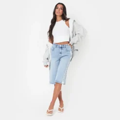 I Saw It First Fit Knee Length Denim Jorts in Blue