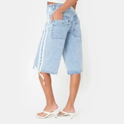 I Saw It First Fit Knee Length Denim Jorts in Blue