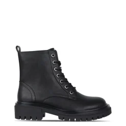 I Saw It First Lace Up Faux Leather Boots in Black
