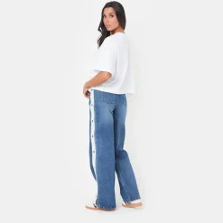 I Saw It First Side Stripe Wide Leg Jean in Blue