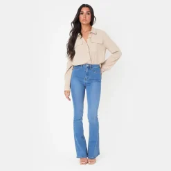 I Saw It First Waist Flare Jeans in Blue