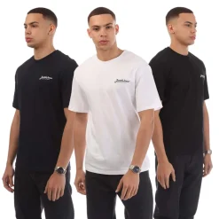 Jack and Jones 3 Pack Beau Footprint T-Shirts in Navy