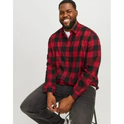 Jack and Jones Mens Twill Shirt Plus Size in Red