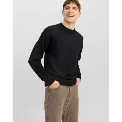 Jack and Jones Relaxed Fit Crew Neck Long Sleeve Sweater in Black