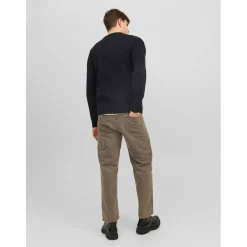 Jack and Jones Relaxed Fit Crew Neck Long Sleeve Sweater in Black