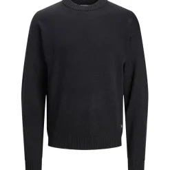 Jack and Jones Relaxed Fit Crew Neck Long Sleeve Sweater in Black