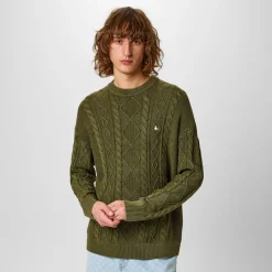 Jack Wills Acid Wash Cable Knit Jumper in Green