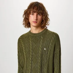 Jack Wills Acid Wash Cable Knit Jumper in Green