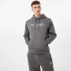 Jack Wills Batsford Graphic Logo Hoodie in Grey