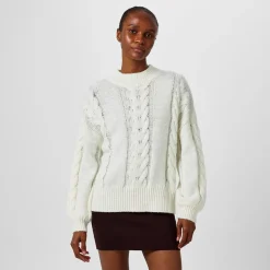 Jack Wills Cable Long Sleeve Relaxed Fit Sweater in White