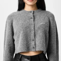 Jack Wills Cropped Crew Neck Fitted Sweater in Grey