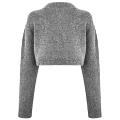Jack Wills Cropped Crew Neck Fitted Sweater in Grey