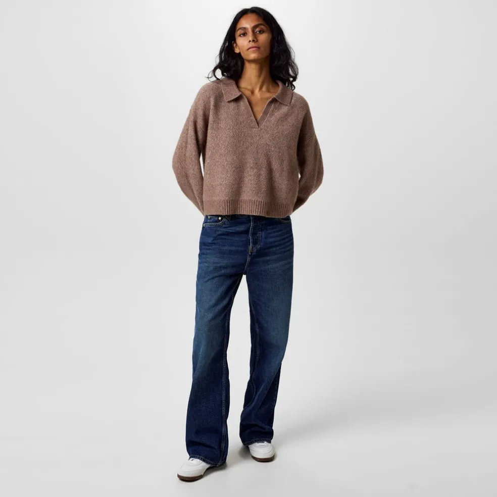 Jack Wills Cropped V-Neck Relaxed Fit Sweater in Brown