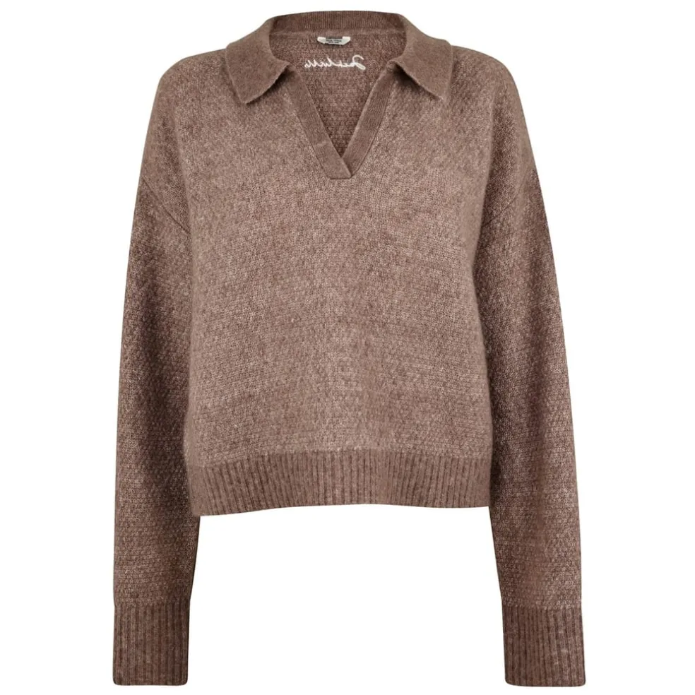 Jack Wills Cropped V-Neck Relaxed Fit Sweater in Brown