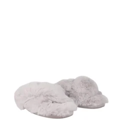 Jack Wills Fluffy Cross Strap Slippers in Grey