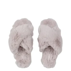 Jack Wills Fluffy Cross Strap Slippers in Grey