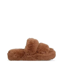 Jack Wills Fluffy Strap Slide Slippers in Beige