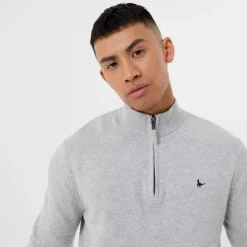 Jack Wills Funnel Neck Half Zip Jumper in Grey