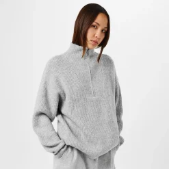 Jack Wills High Neck Zip Knitted Jumper in Grey