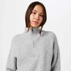 Jack Wills High Neck Zip Knitted Jumper in Grey