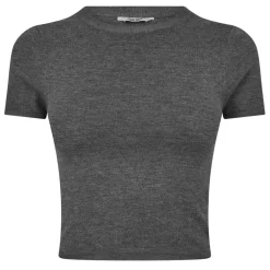 Jack Wills Knitted Cropped Slim Fit T-Shirt in Grey