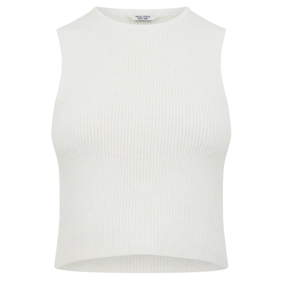 Jack Wills Knitted Cropped Crew Neck Tank in White