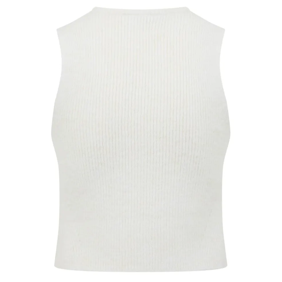 Jack Wills Knitted Cropped Crew Neck Tank in White