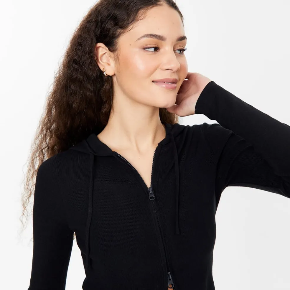 Jack Wills Knitted Zip Hoodie in Black