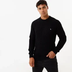 Jack Wills Marlow Merino Wool Blend Cable Knitted Jumper in Black
