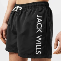 Jack Wills Mens Logo Swim Shorts in Black