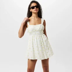 Jack Wills Patterned Tie Back Dress in White