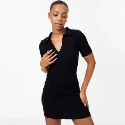 Jack Wills Rib Knit Polo Dress in Black