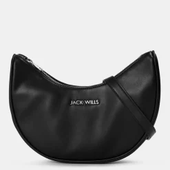 Jack Wills Structured Hobo Handbag with Detachable Strap in Black