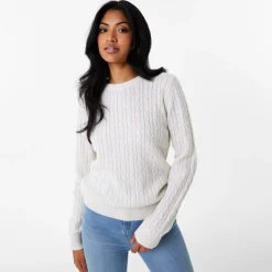 Jack Wills Tinsbury Merino Wool Blend Cable Knitted Jumper in White