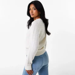 Jack Wills Tinsbury Merino Wool Blend Cable Knitted Jumper in White