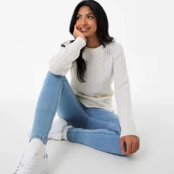 Jack Wills Tinsbury Merino Wool Blend Cable Knitted Jumper in White