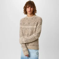 Jack Wills Tonal Jacquard Crew Sweater in Beige