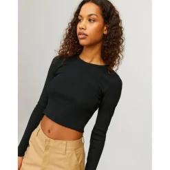 JJXX Cropped Long Sleeve Feline T-Shirt in Black