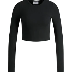 JJXX Cropped Long Sleeve Feline T-Shirt in Black