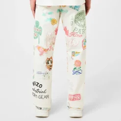 Kenzo Drawn Graphic Print Straight Leg Jeans in Multi