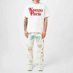 Kenzo Drawn Graphic Print Straight Leg Jeans in Multi