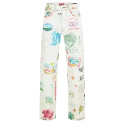 Kenzo Drawn Graphic Print Straight Leg Jeans in Multi